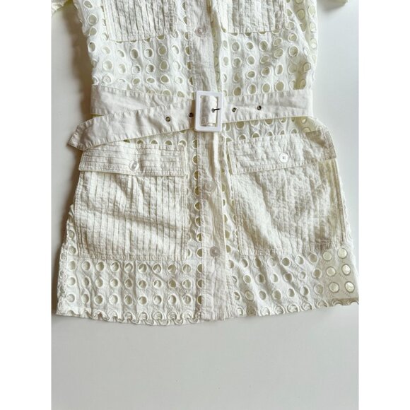 SOLID & STRIPED Harper White Cotton Eyelet Belted Shirt Dress Cover-Up, Size S - Picture 11 of 16